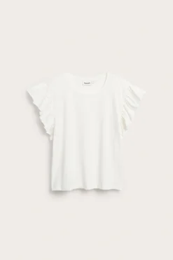 Puuvillajerseypaita röyhelöhihoilla | Luonnonvalkoinen | Naiset | Kappahl