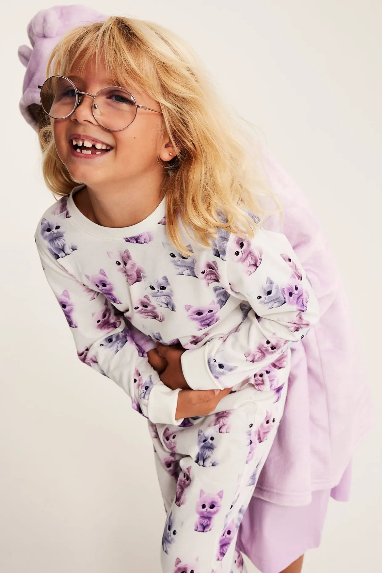 Puuvillatrikoopyjama kissakuosilla | Luonnonvalkoinen | Lapset | Kappahl
