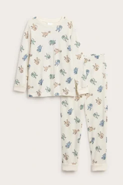 Puuvillatrikoosta valmistettu pyjama, jossa on dinosauruskuvio | Luonnonvalkoinen | Lapset | Kappahl