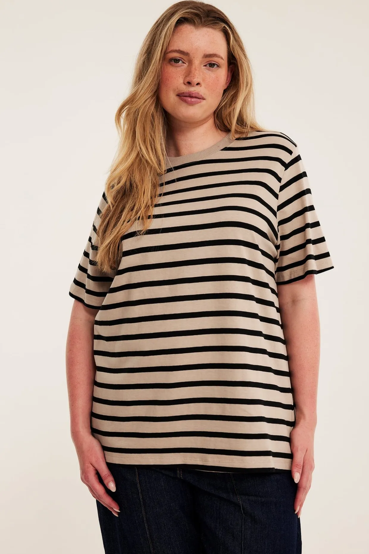 Raidallinen lyhythihainen paita | Beige | Naiset | Kappahl
