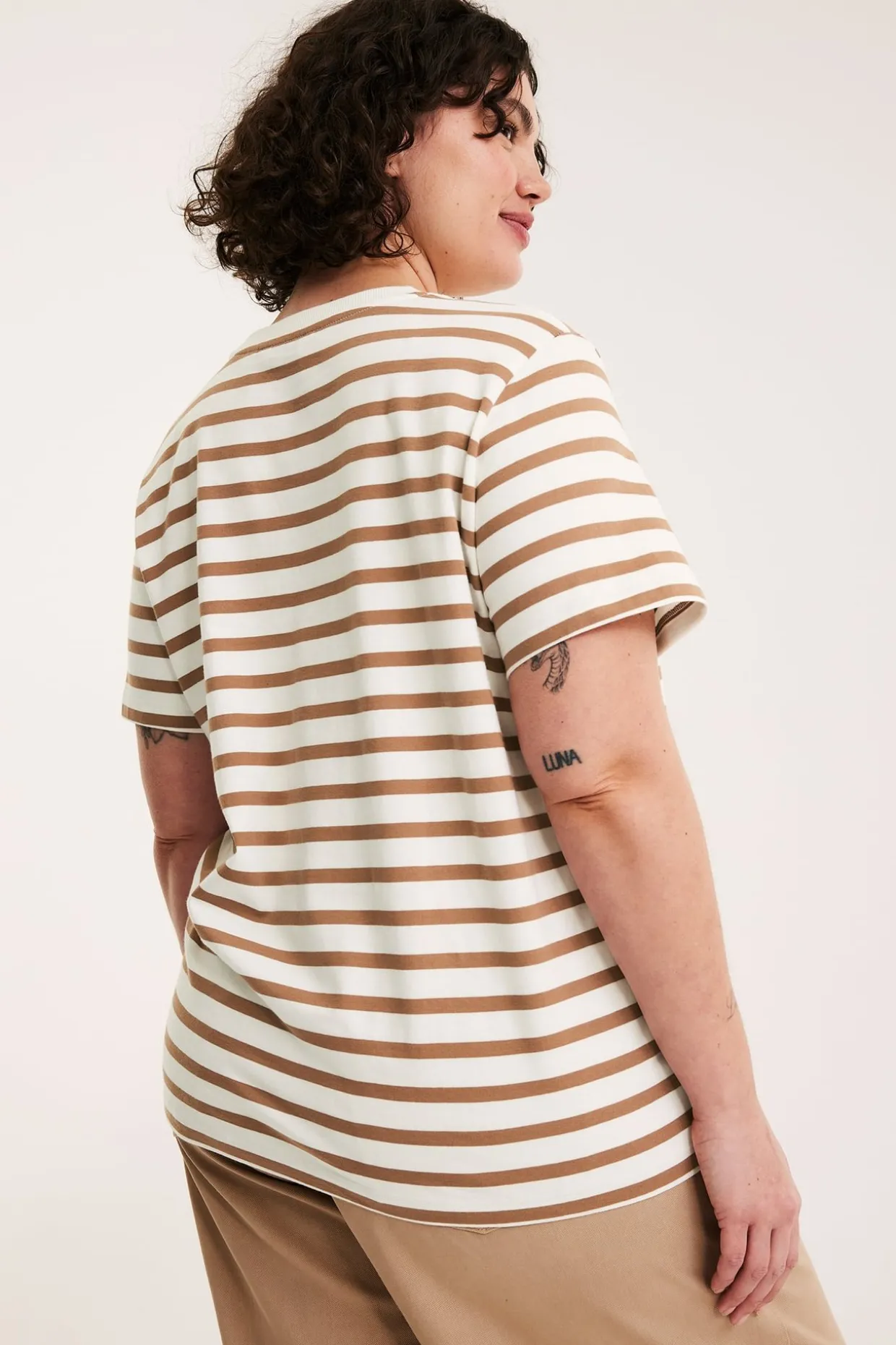 Raidallinen puuvilla-t-paita | Beige | Naiset | Kappahl