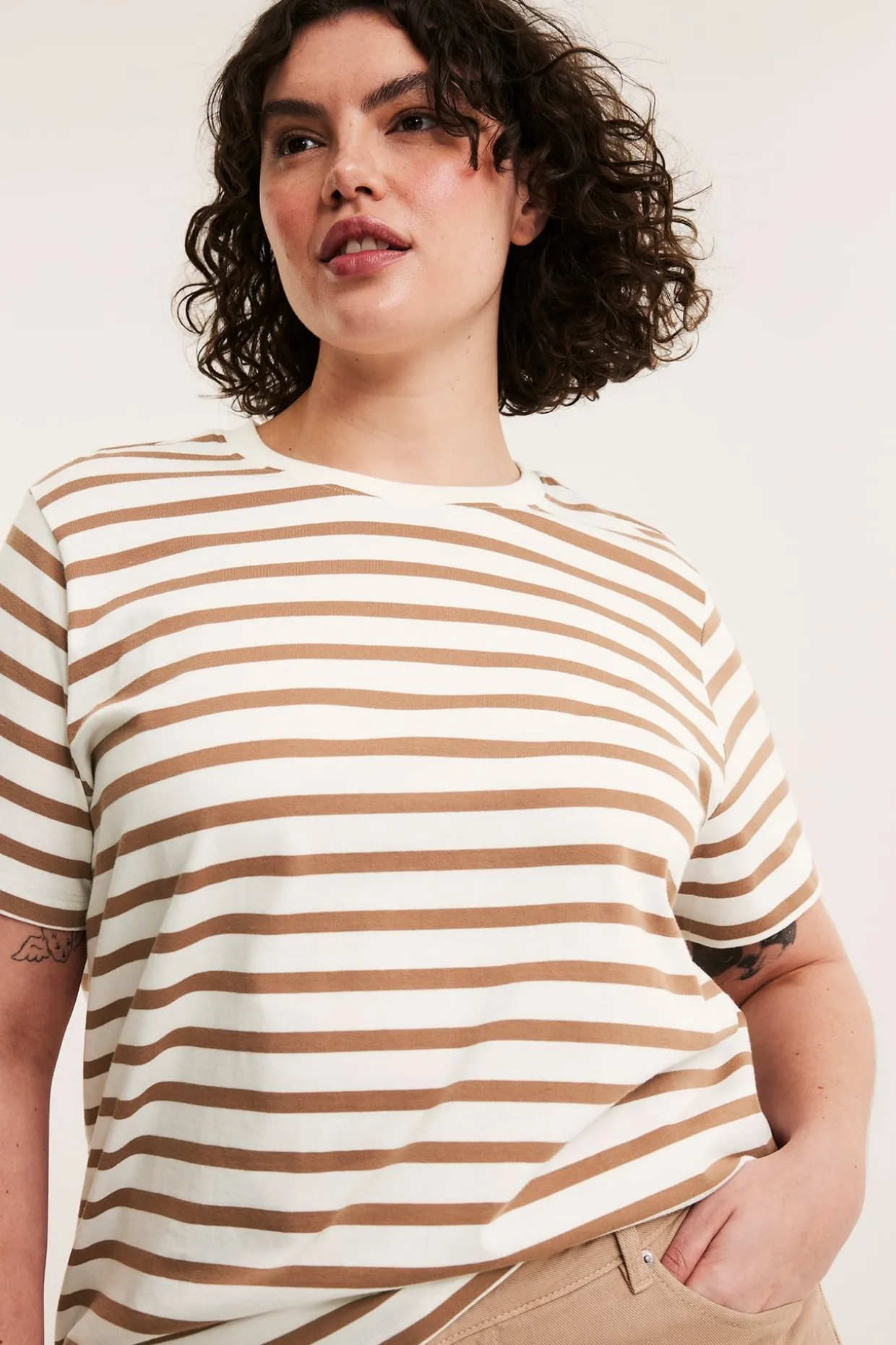 Raidallinen puuvilla-t-paita | Beige | Naiset | Kappahl