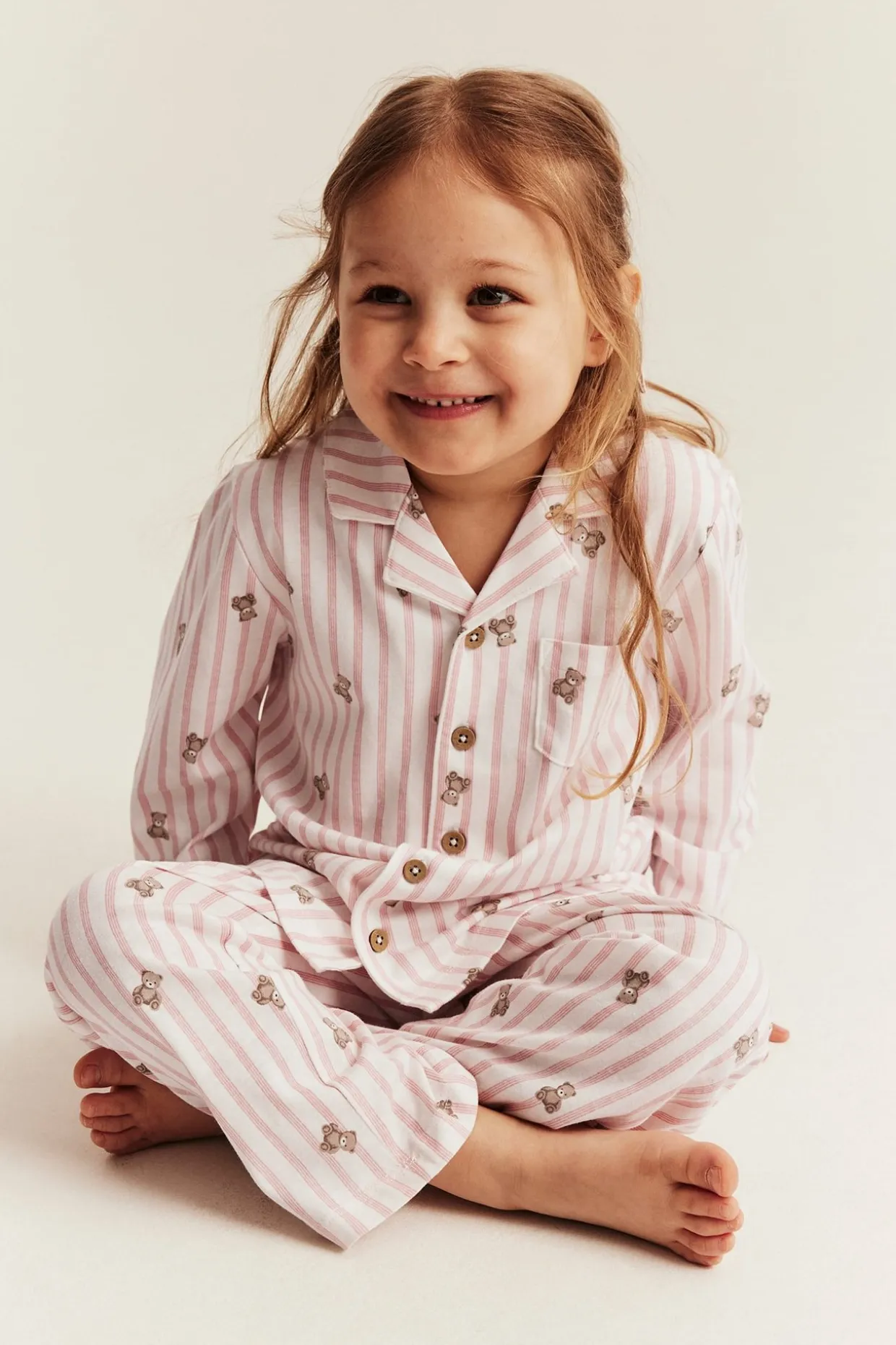 Raidallinen pyjama, jossa nallekarhukuviointi | Vaaleanpunainen | Lapset | Newbie