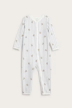 Raidallinen pyjama, jossa nallekarhukuviointi | Luonnonvalkoinen | Vauvat | Newbie