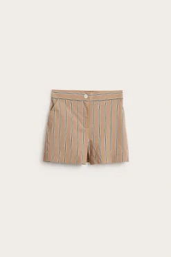 Raidalliset puuvillapopliinishortsit | Beige | Naiset | Kappahl