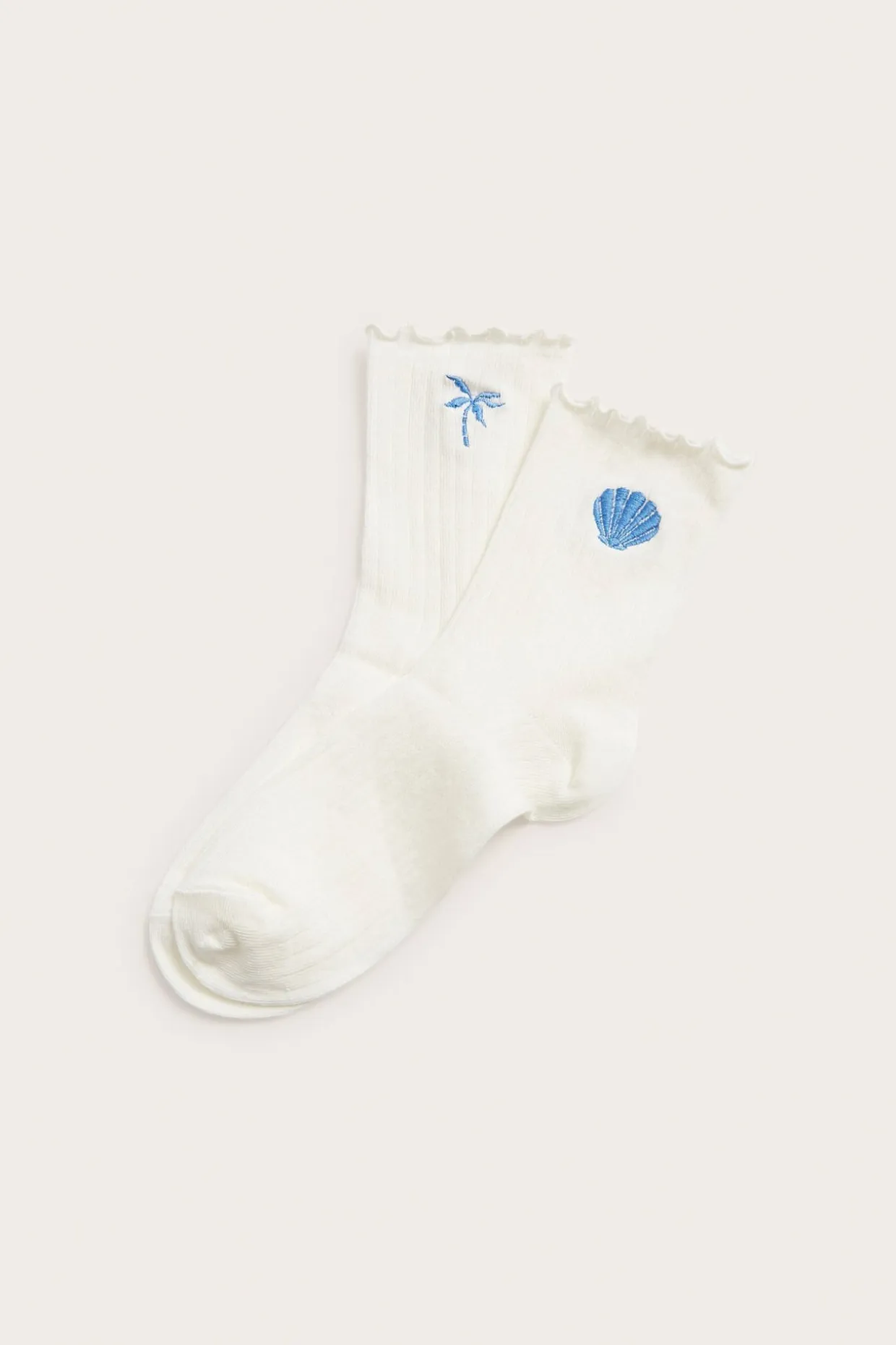 Ribatut sukat, joissa kotilobrodeeraus, 2-pack | Luonnonvalkoinen | Naiset | Kappahl