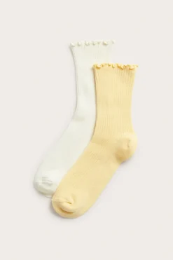 Ribatut sukat, 2-pack | Vaaleankeltainen | Naiset | Kappahl