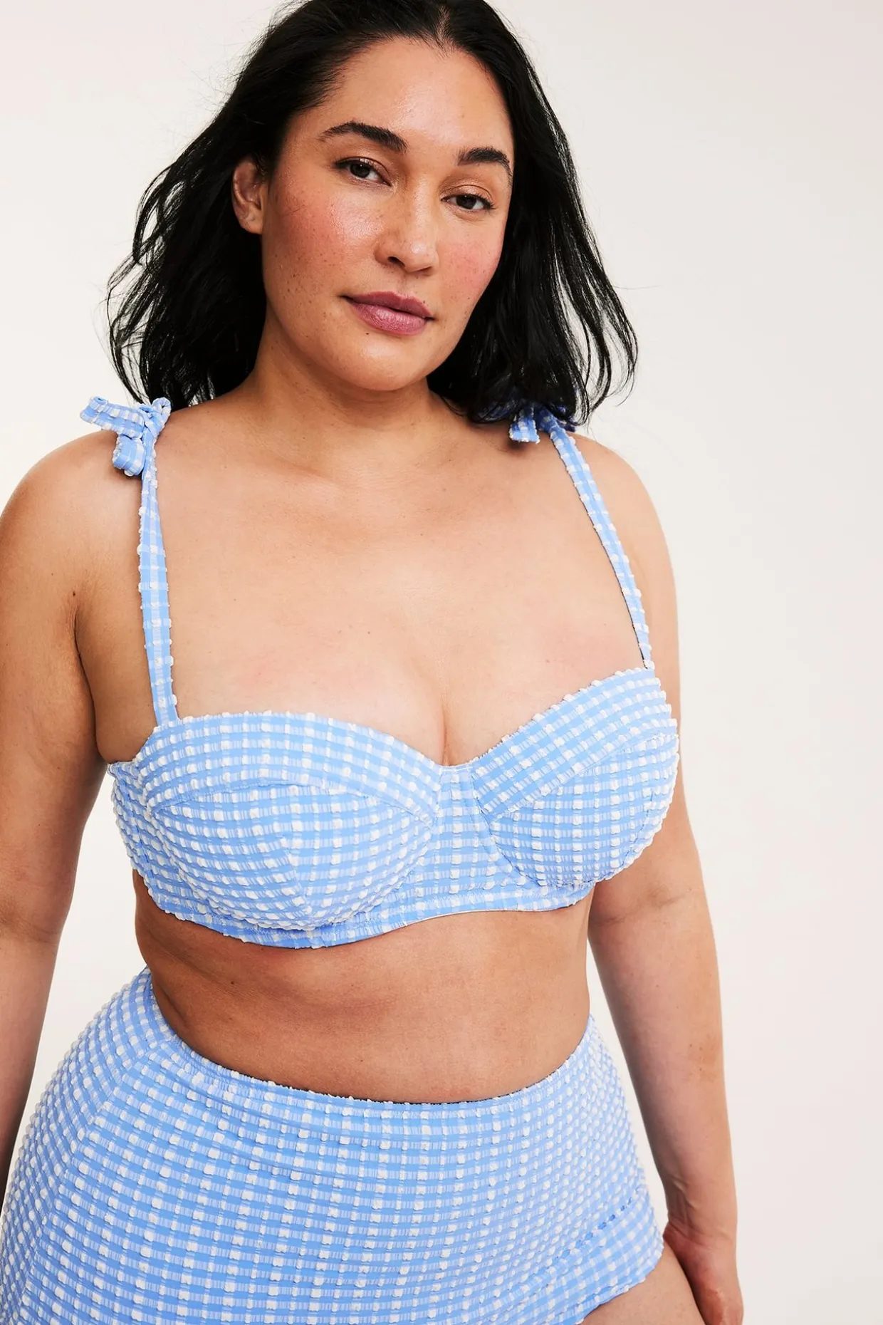 Ruudullinen balconette-bikiniyläosa solmusomisteella | Sininen | Naiset | Kappahl