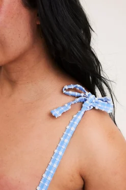 Ruudullinen balconette-bikiniyläosa solmusomisteella | Sininen | Naiset | Kappahl