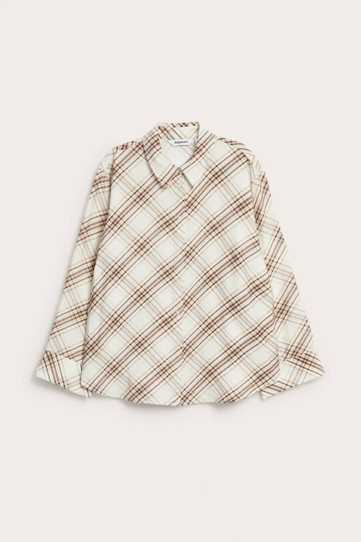 Ruudullinen viskoosisekoitepaita | Beige | Naiset | Kappahl