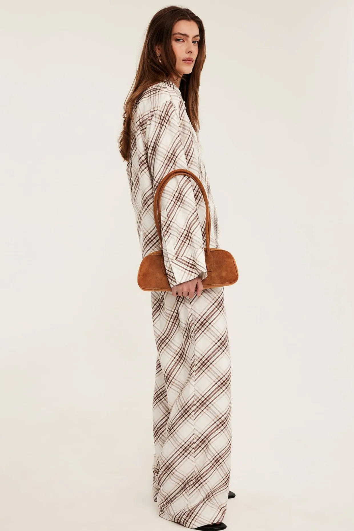 Ruudullinen viskoosisekoitepaita | Beige | Naiset | Kappahl