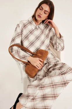 Ruudullinen viskoosisekoitepaita | Beige | Naiset | Kappahl