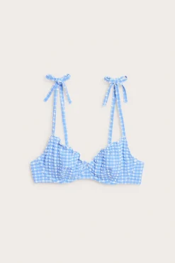Ruutukuvioinen bikiniyläosa, jossa on solmusomiste | Sininen | Naiset | Kappahl