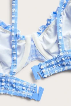 Ruutukuvioinen bikiniyläosa, jossa on solmusomiste | Sininen | Naiset | Kappahl