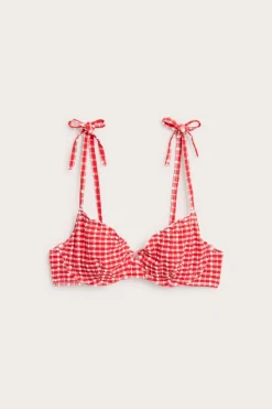Ruutukuvioinen bikiniyläosa, jossa on solmusomiste | Punainen | Naiset | Kappahl