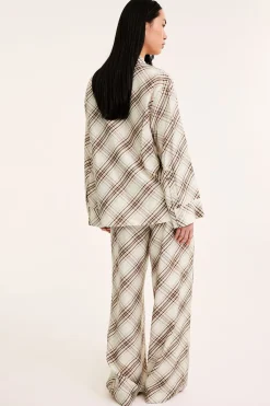 Ruutukuvioiset housut viskoosisekoitteesta | Beige | Naiset | Kappahl
