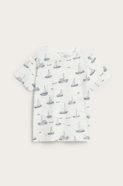Slub-trikoota oleva purjeveneaiheinen t-paita | Luonnonvalkoinen | Lapset | Newbie