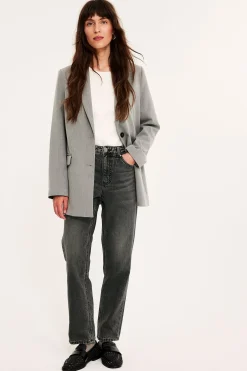 Straight jeans high waist | Musta denim | Naiset | Kappahl