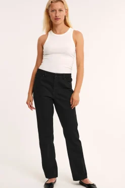 Straight jeans high waist | Musta denim | Naiset | Kappahl