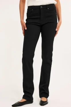Straight jeans mid waist long leg | Musta denim | Naiset | Kappahl