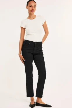 Straight jeans mid waist short leg | Musta | Naiset | Kappahl