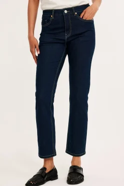 Straight jeans mid waist short leg | Tumma denim | Naiset | Kappahl