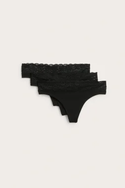 String 3-pack puuvillaa | Musta | Naiset | Kappahl