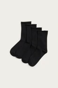 Sukat käärityllä reunalla, 4-pack | Musta | Naiset | Kappahl