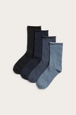 Sukat käärityllä reunalla, 4-pack | Sininen | Naiset | Kappahl