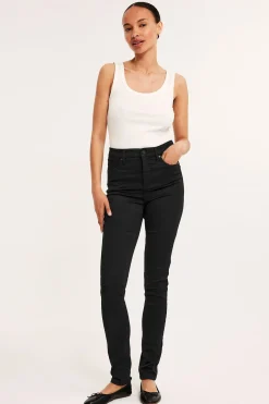 Super slim jeans high waist long leg | Musta | Naiset | Kappahl