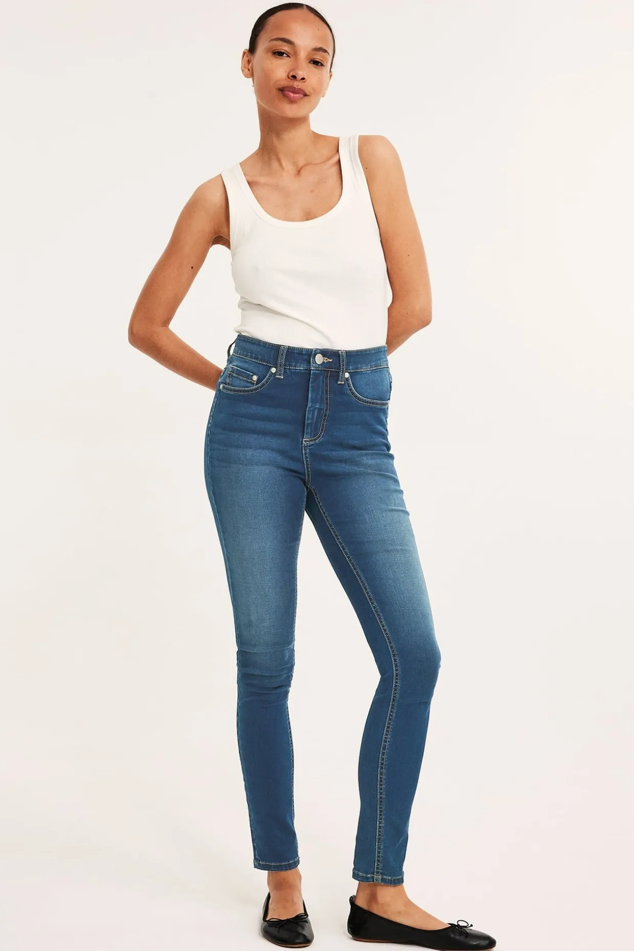 Super slim jeans high waist | Tumma denim | Naiset | Kappahl