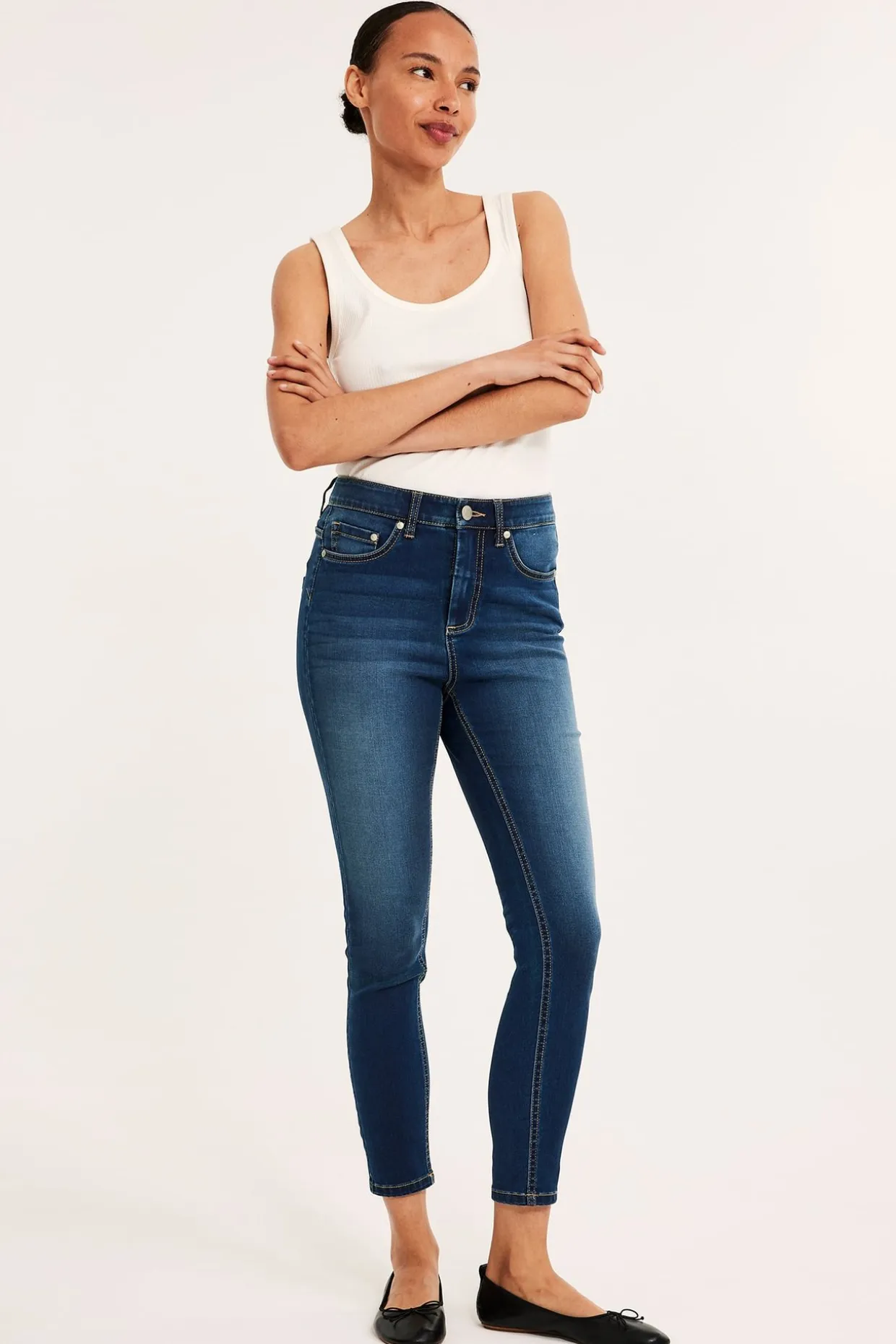 Super slim jeans short leg | Tumma denim | Naiset | Kappahl