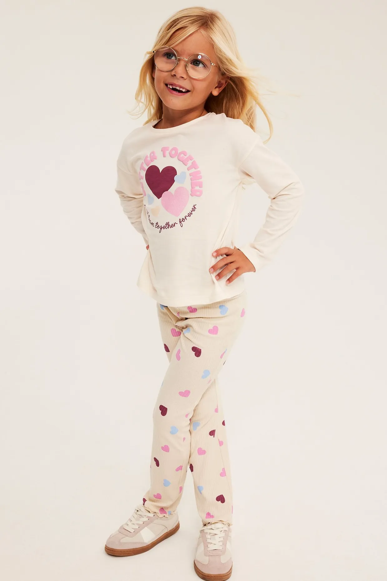 Sydänkuvioiset flare-leggingsit | Luonnonvalkoinen | Lapset | Kappahl