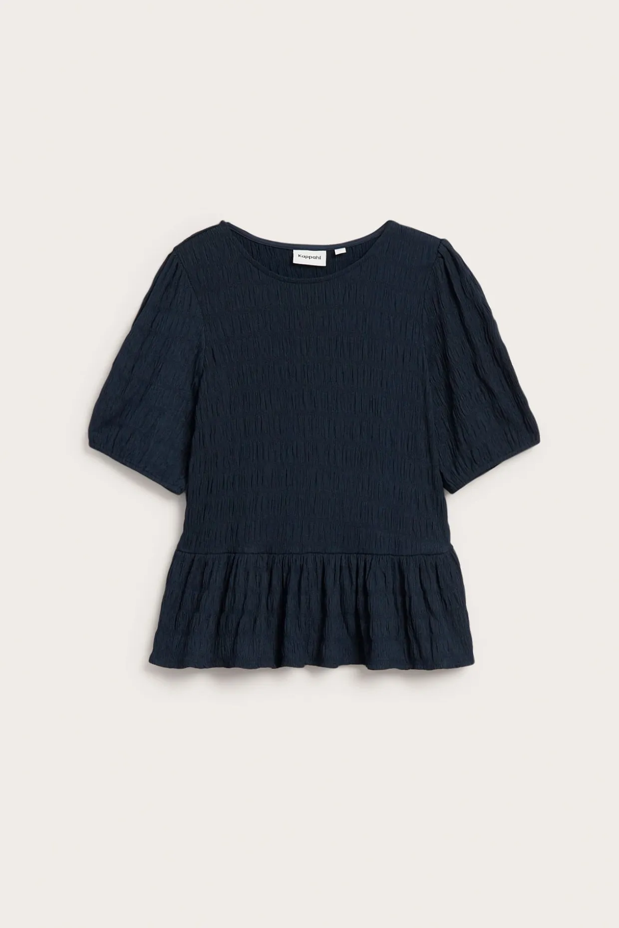 Tekstuuripintainen yläosa, peplum-helma ja lyhyet hihat | Tummansininen | Naiset | Kappahl