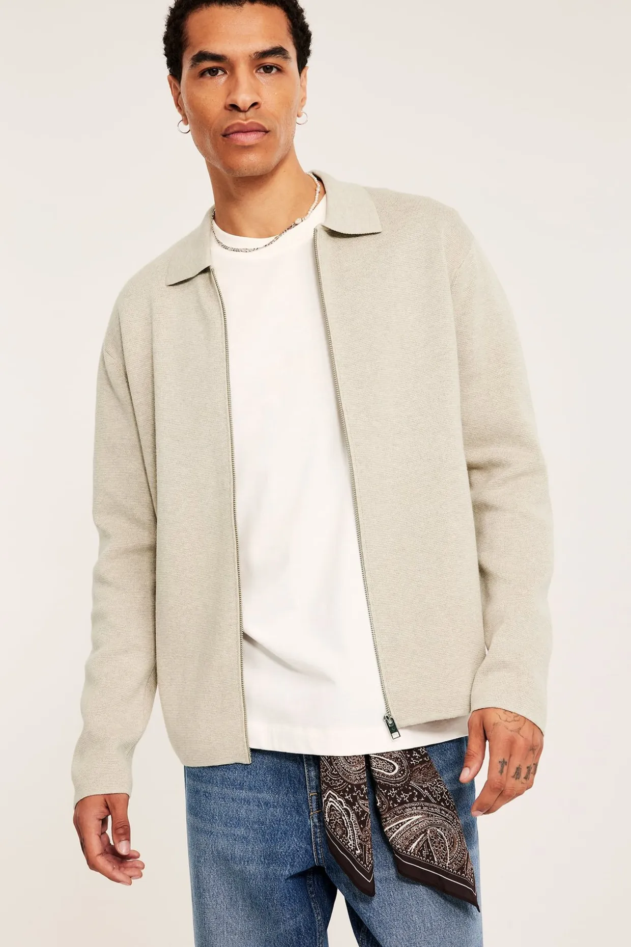 Vetoketjullinen neuletakki | Meleerattu beige | Miehet | Kappahl