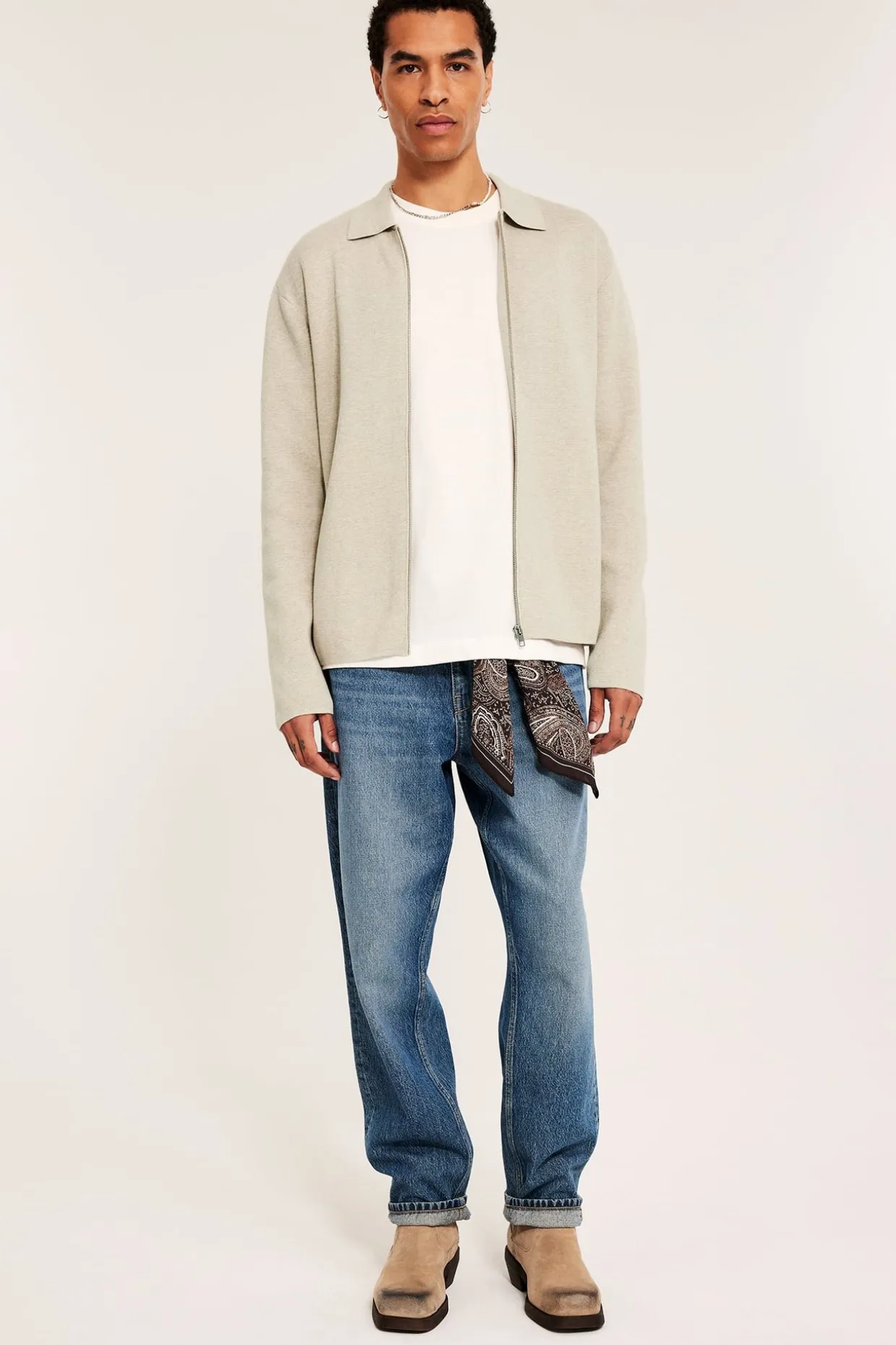Vetoketjullinen neuletakki | Meleerattu beige | Miehet | Kappahl