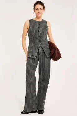 Wide jeans high waist | Tummanharmaa | Naiset | Kappahl