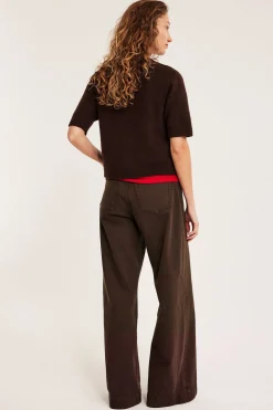Wide jeans high waist | Tummanruskea | Naiset | Kappahl