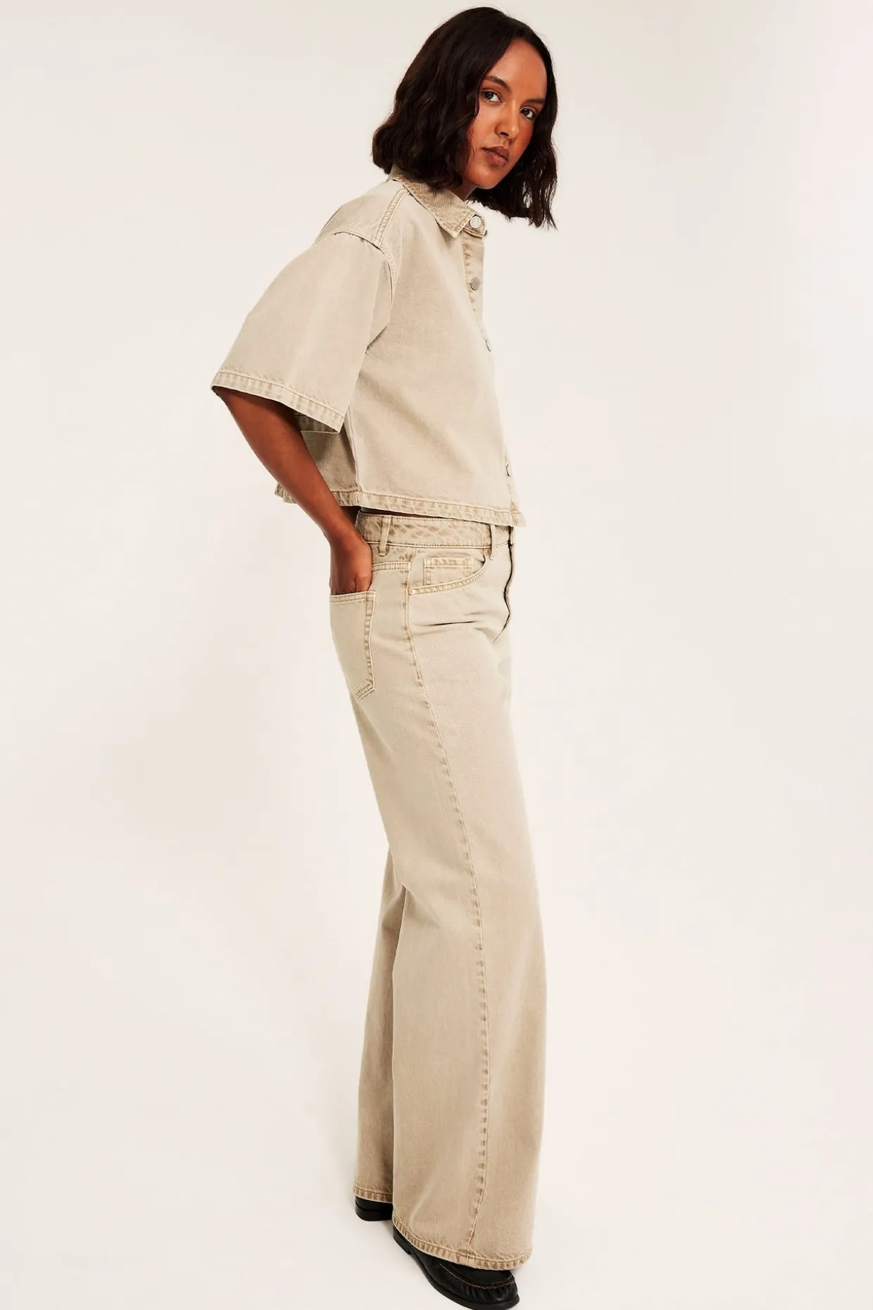 Wide jeans high waist | Vaaleanruskea | Naiset | Kappahl