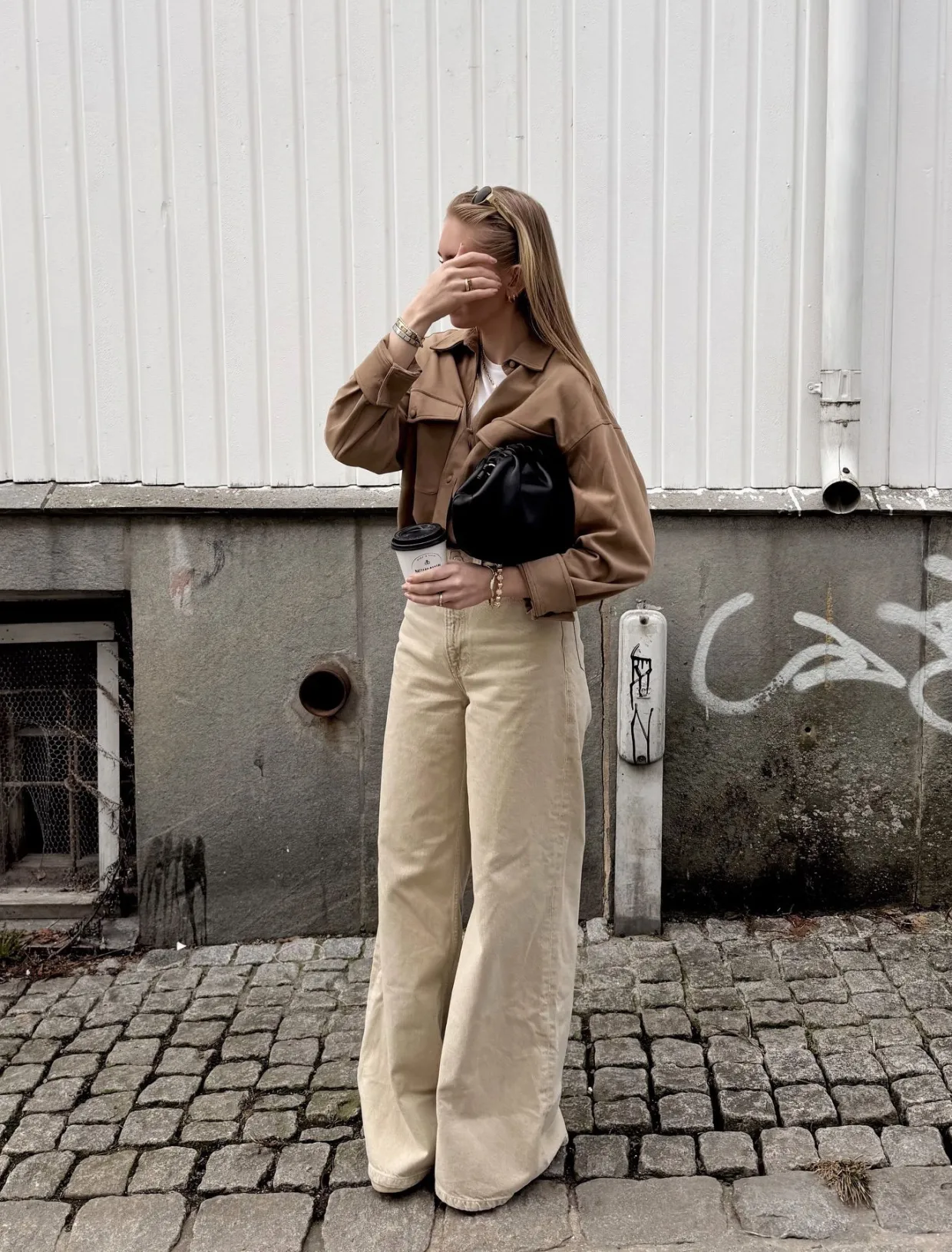 Wide jeans high waist | Vaaleanruskea | Naiset | Kappahl