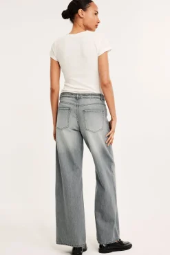 Wide jeans high waist | Vaaleanharmaa | Naiset | Kappahl